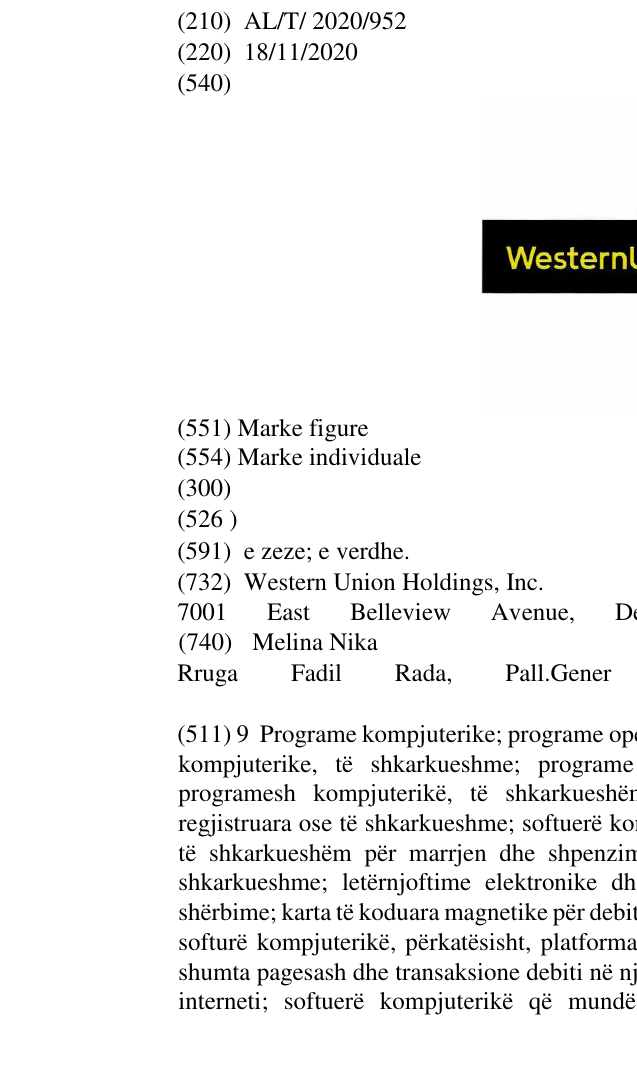 Zëri i markës WesternUnion WU në buletin