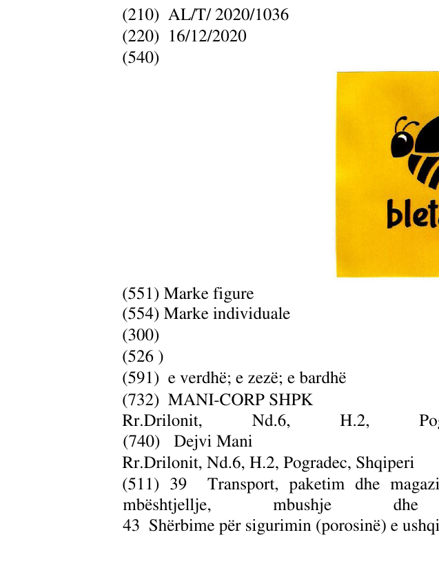 Zëri i markës Bletani në buletin