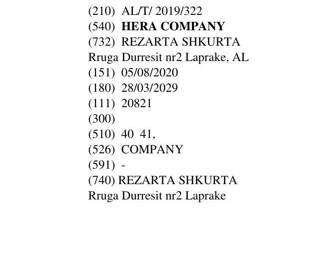 Zëri i markës HERA COMPANY në buletin