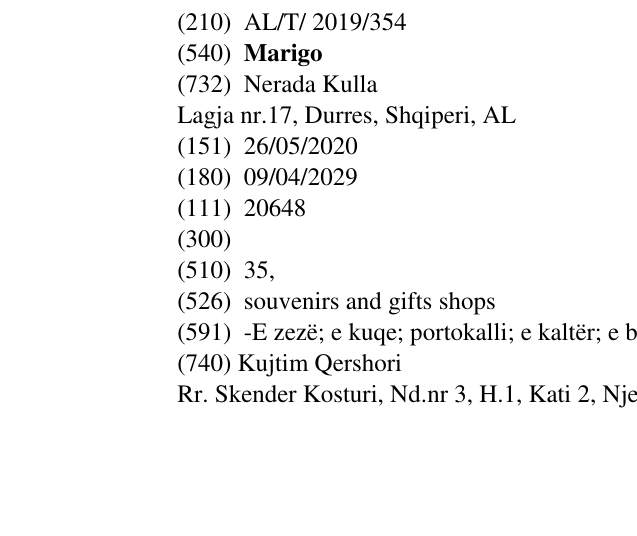 Zëri i markës Marigo në buletin