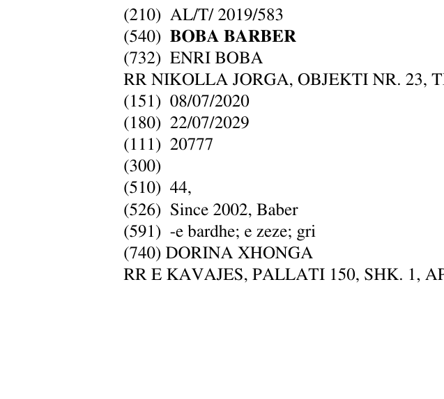 Zëri i markës BOBA BARBER në buletin