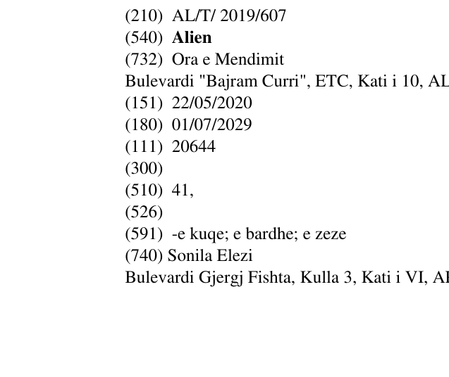 Zëri i markës Alien në buletin
