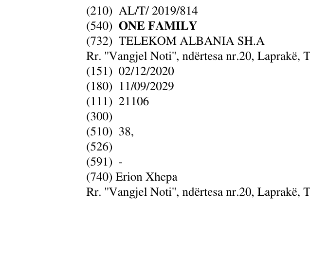 Zëri i markës ONE FAMILY në buletin