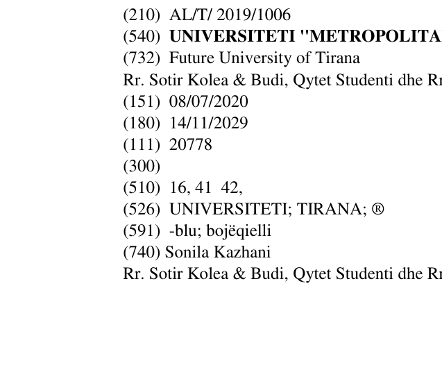 Zëri i markës UNIVERSITETI ''METROPOLITAN TIRANA'' në buletin