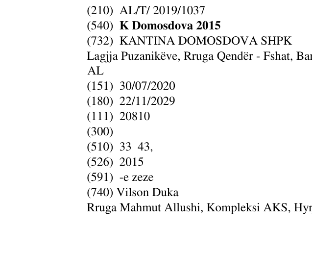 Zëri i markës K Domosdova 2015 në buletin