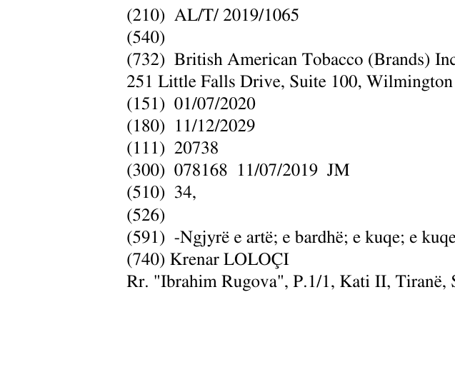 Zëri i markës AL/T/2019/1065 në buletin