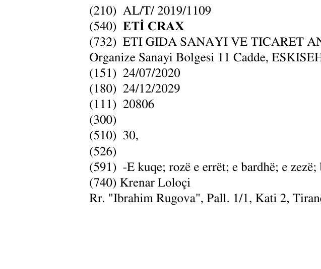 Zëri i markës ETİ CRAX në buletin