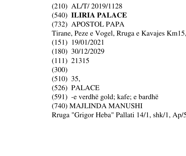 Zëri i markës ILIRIA PALACE në buletin