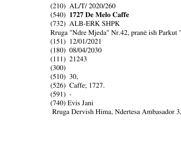 Zëri i markës 1727 De Melo Caffe në buletin