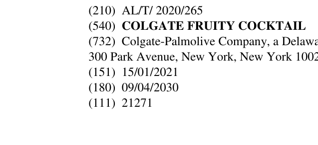 Zëri i markës COLGATE FRUITY COCKTAIL në buletin