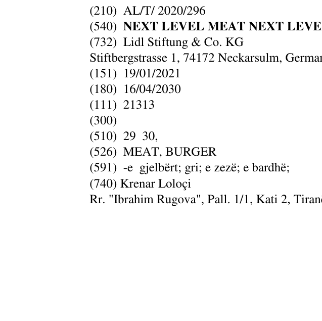 Zëri i markës NEXT LEVEL MEAT NEXT LEVEL BURGER në buletin