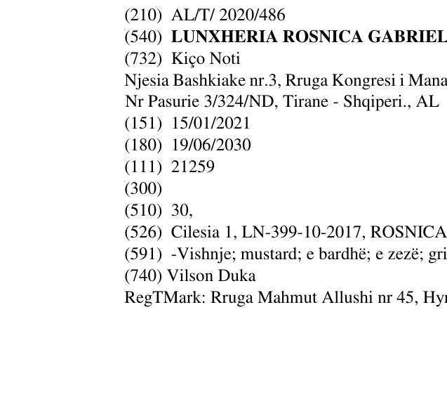 Zëri i markës LUNXHERIA ROSNICA GABRIEL në buletin