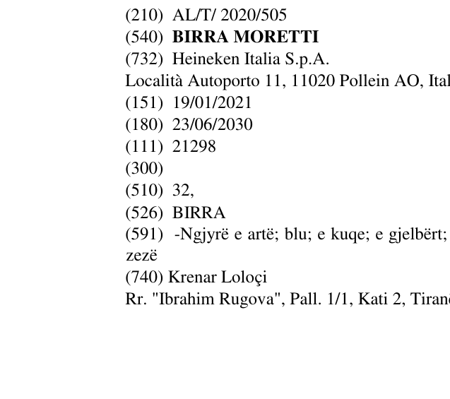 Zëri i markës BIRRA MORETTI në buletin