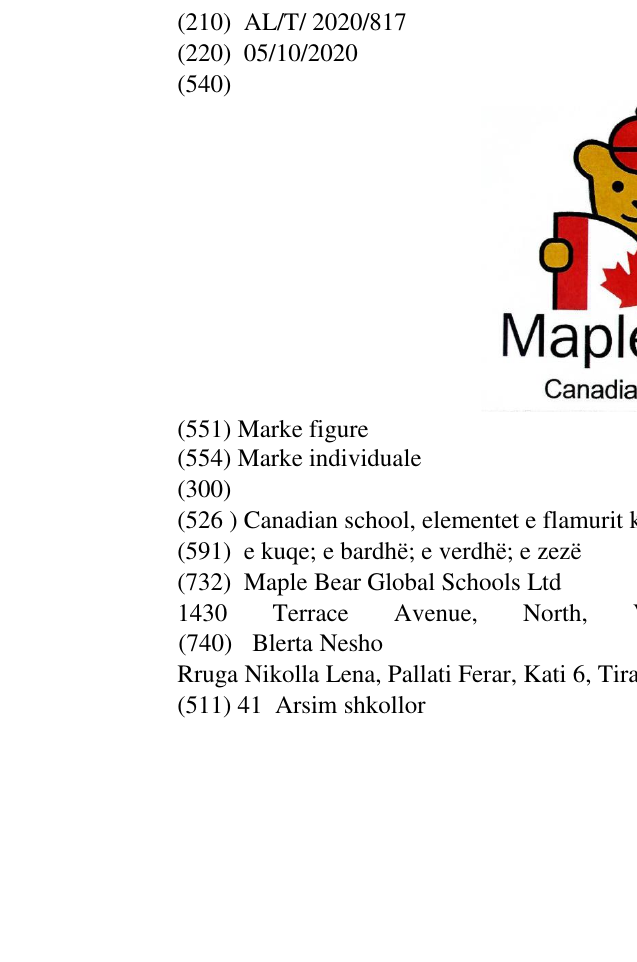 Zëri i markës Canadian school, elementet e flamurit kanadez në buletin
