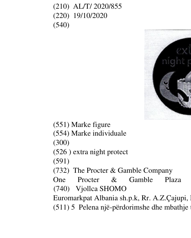 Zëri i markës extra night protect në buletin