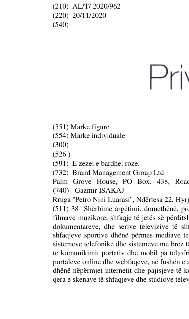 Zëri i markës Privé në buletin