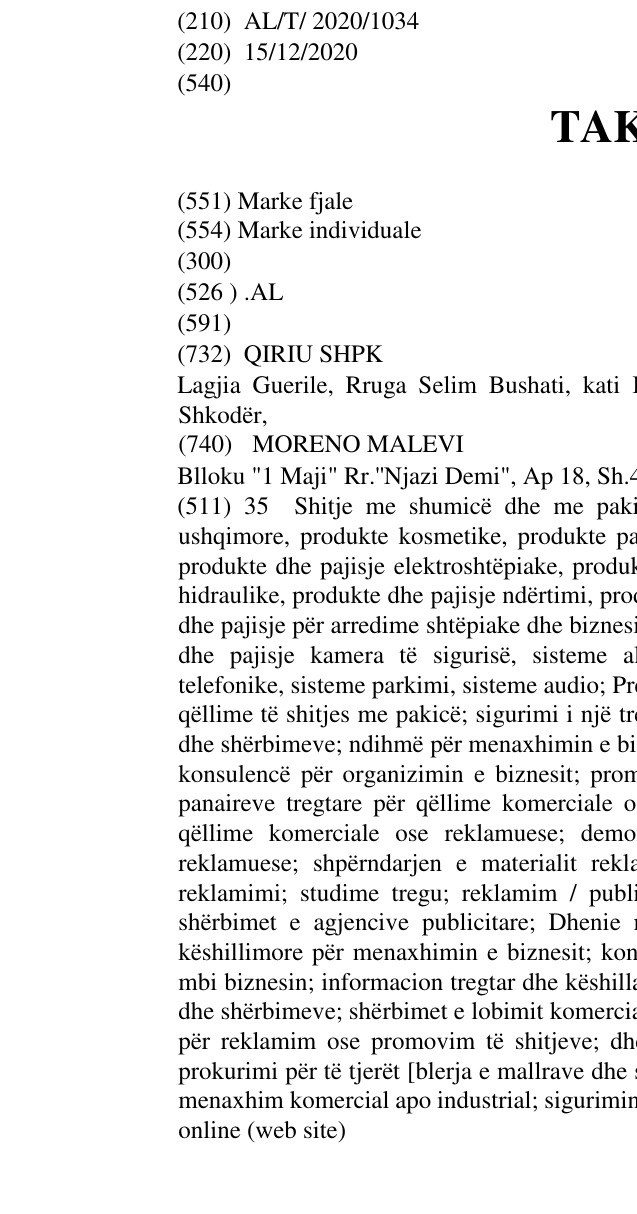 Zëri i markës TAK.AL në buletin