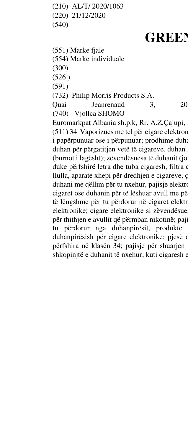 Zëri i markës GREEN ZING në buletin