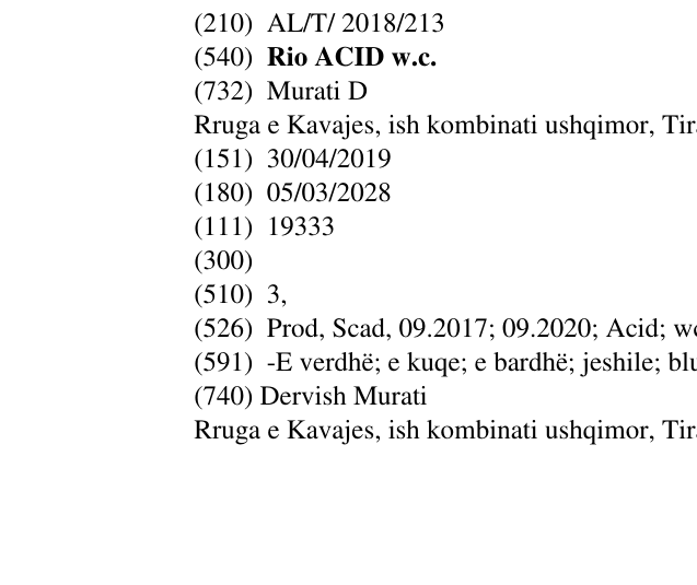 Zëri i markës Rio ACID w.c. në buletin