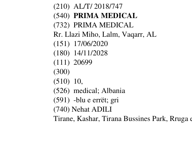 Zëri i markës PRIMA MEDICAL në buletin