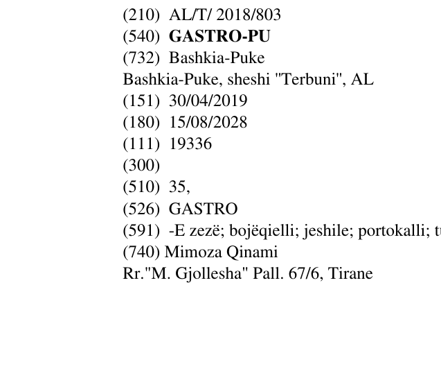 Zëri i markës GASTRO-PU në buletin