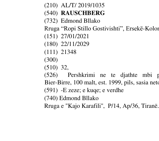Zëri i markës RAUSCHBERG në buletin