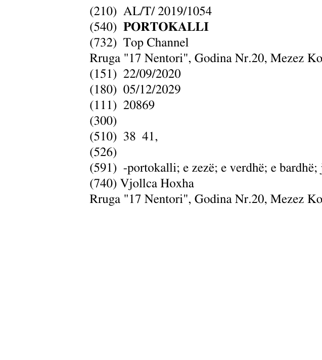 Zëri i markës PORTOKALLI në buletin