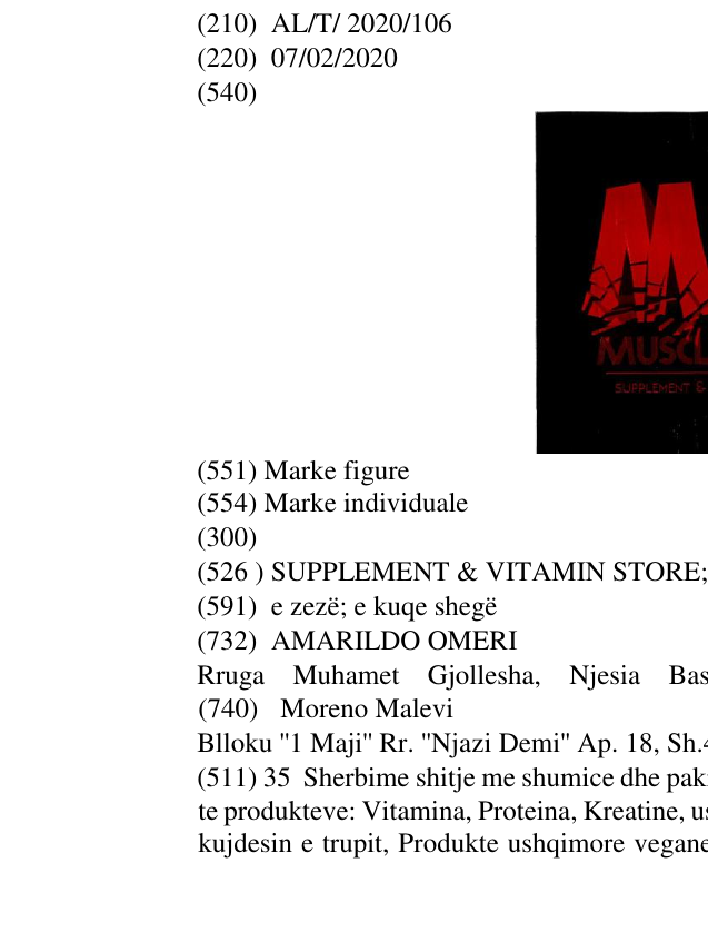 Zëri i markës SUPPLEMENT & VITAMIN STORE; MUSCLE GAIN në buletin
