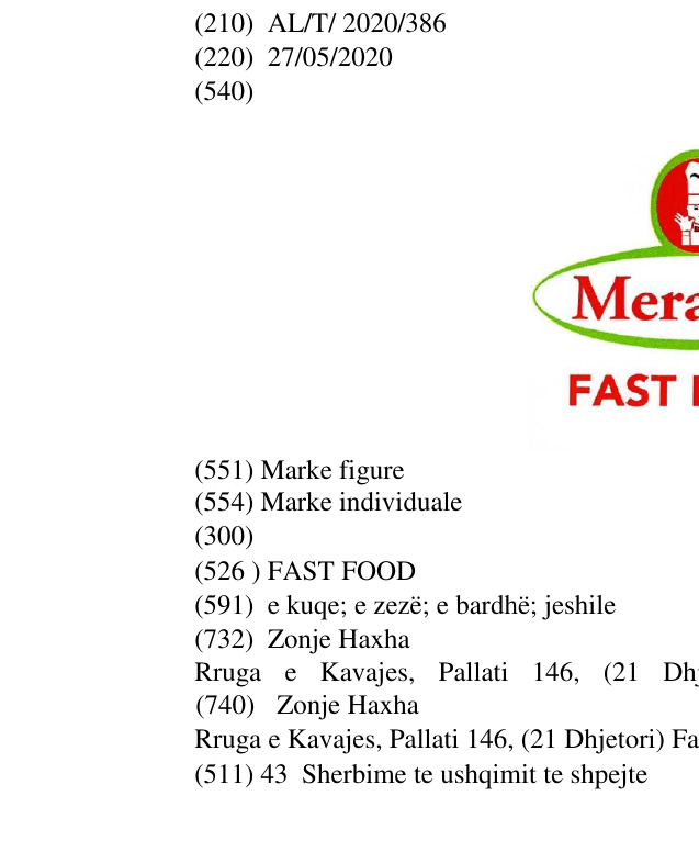 Zëri i markës FAST FOOD në buletin