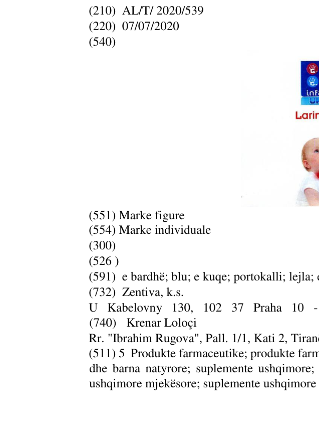 Zëri i markës INFANT UNO Larinsept në buletin