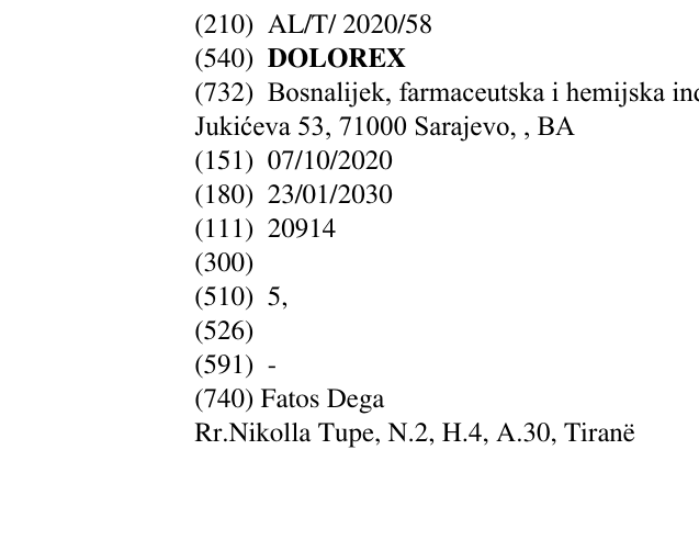 Zëri i markës DOLOREX në buletin