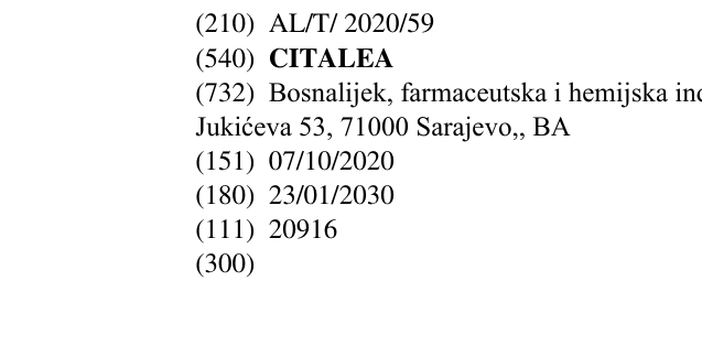 Zëri i markës CITALEA në buletin
