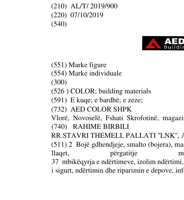 Zëri i markës COLOR; building materials në buletin