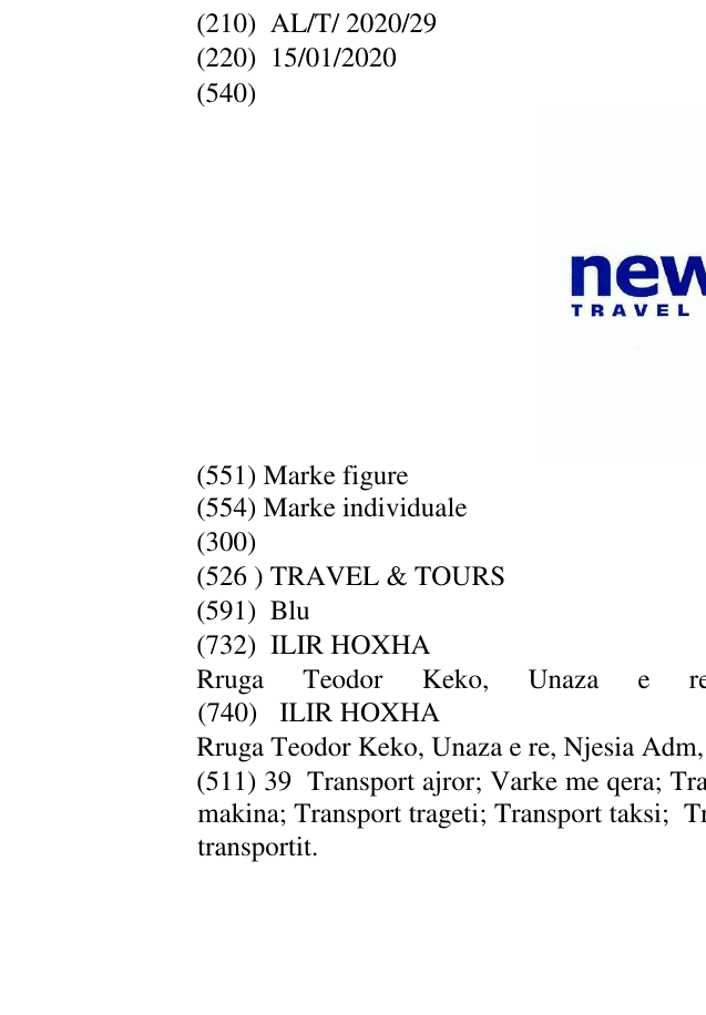 Zëri i markës TRAVEL & TOURS në buletin