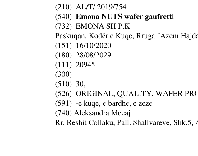 Zëri i markës Emona NUTS wafer gaufretti në buletin