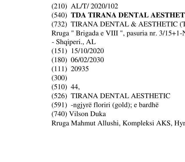 Zëri i markës TDA TIRANA DENTAL AESTHETIC në buletin