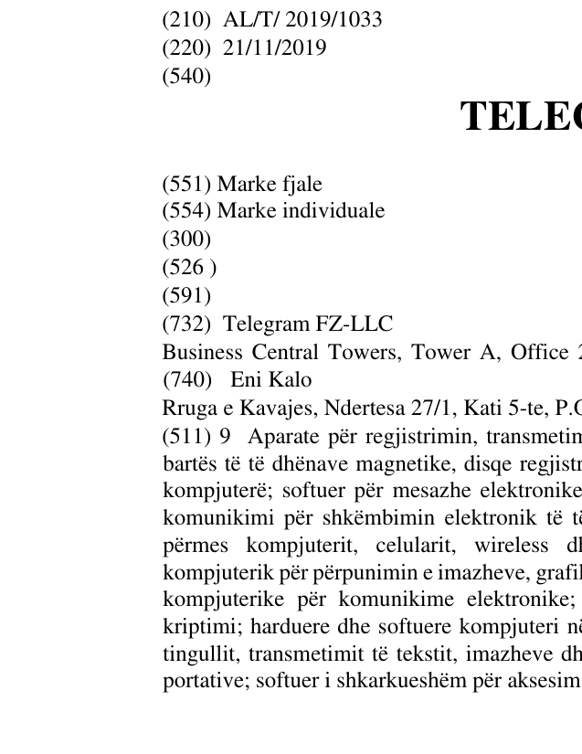 Zëri i markës TELEGRAM në buletin