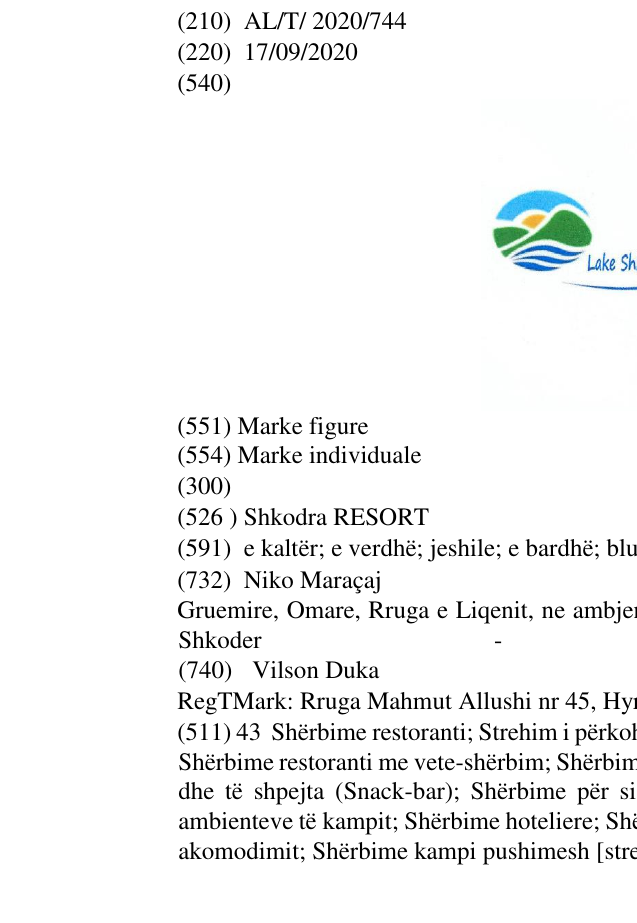 Zëri i markës Shkodra RESORT në buletin