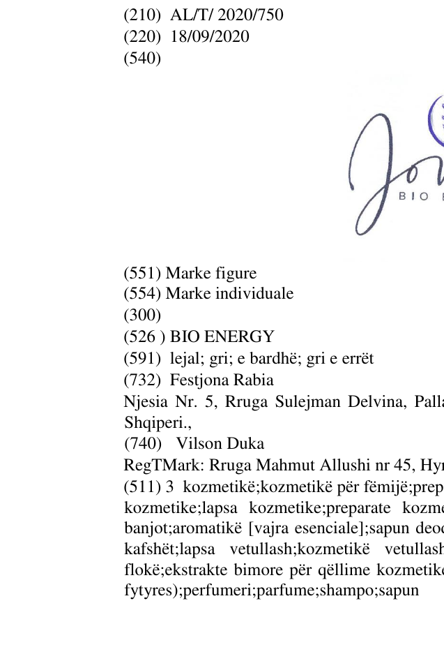 Zëri i markës BIO ENERGY në buletin