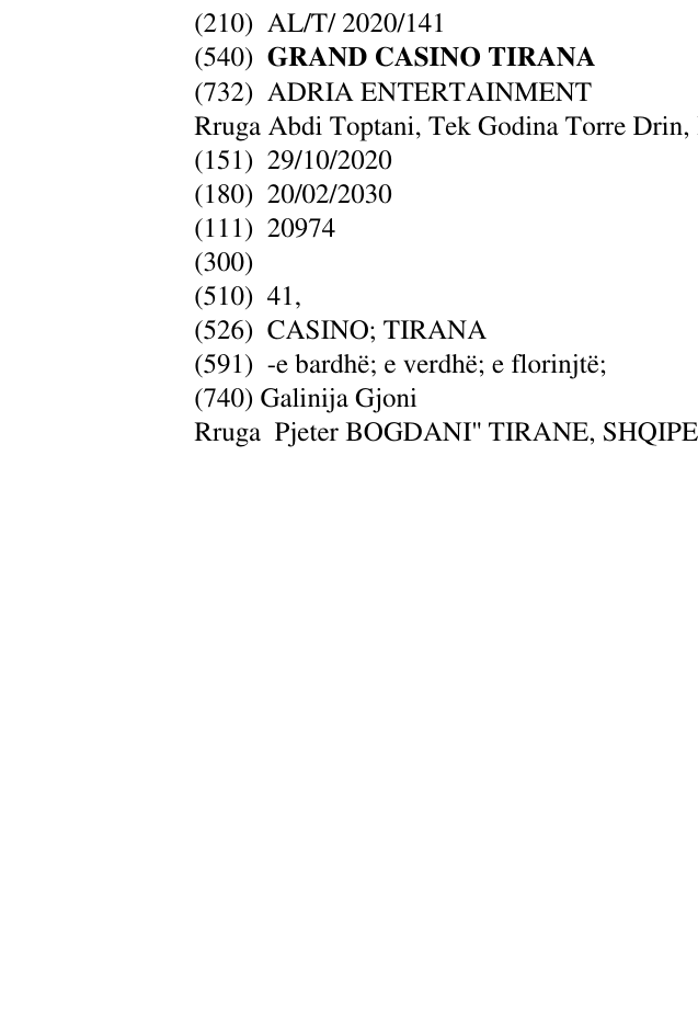 Zëri i markës GRAND CASINO TIRANA në buletin