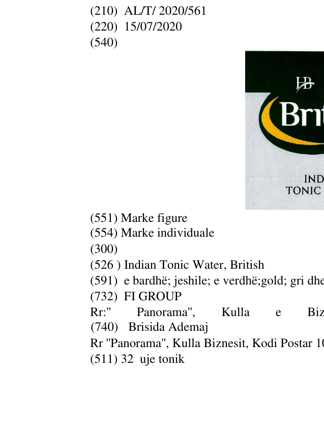 Zëri i markës Indian Tonic Water, British në buletin