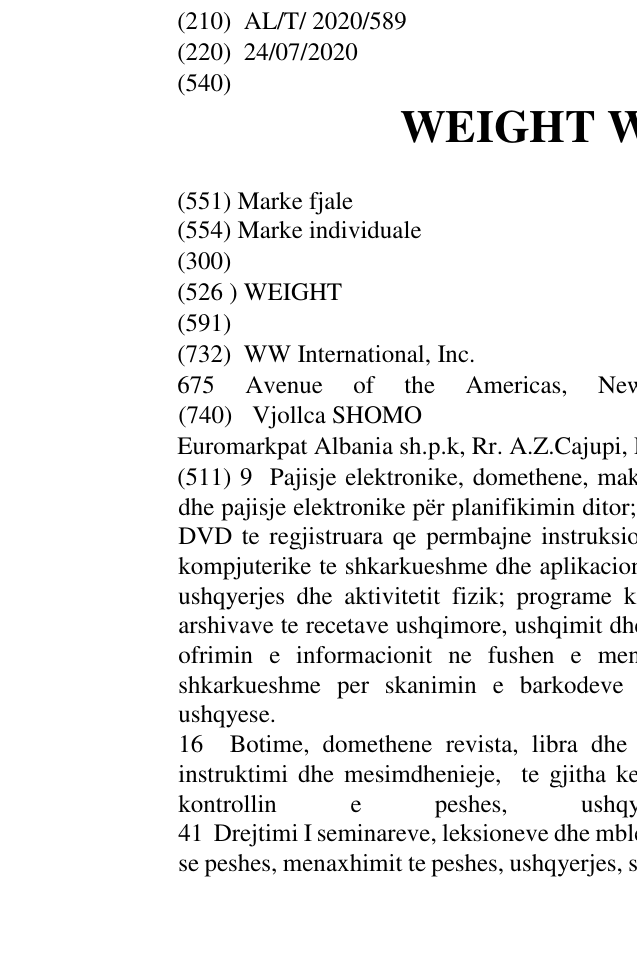 Zëri i markës WEIGHT WATCHERS në buletin