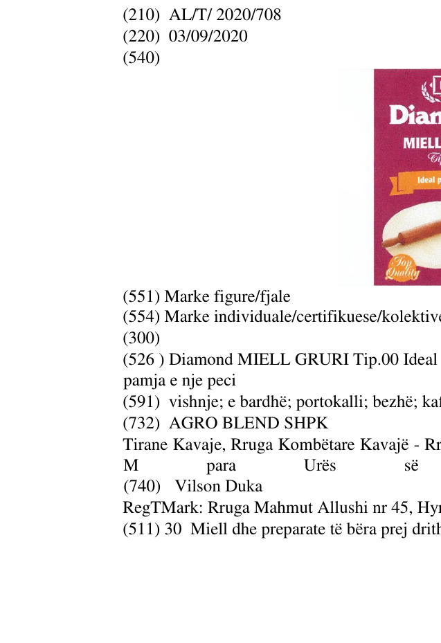Zëri i markës Diamond MIELL GRURI Tip.00 Ideal per peta Cilësi te lartë 1 Kg; pamja e nje pete; pamja e nje peci në buletin