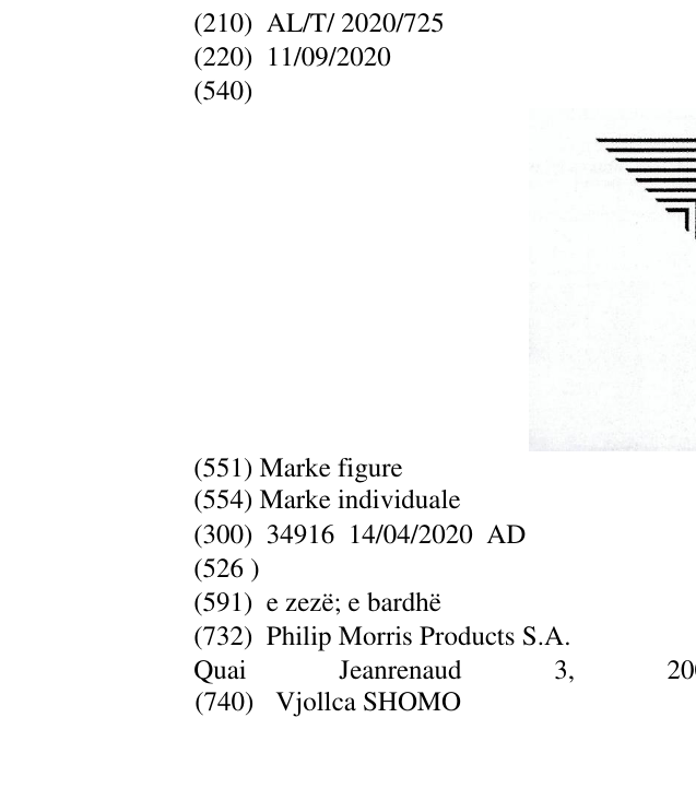 Zëri i markës AL/T/2020/725 në buletin