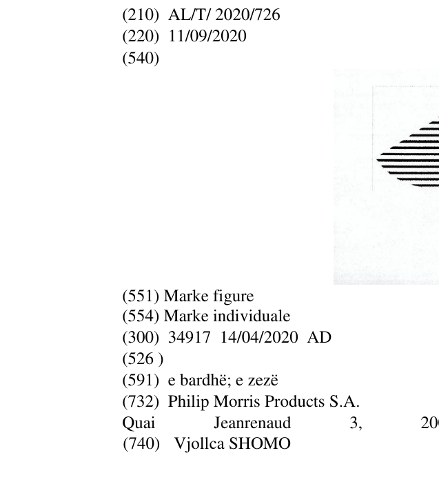 Zëri i markës AL/T/2020/726 në buletin