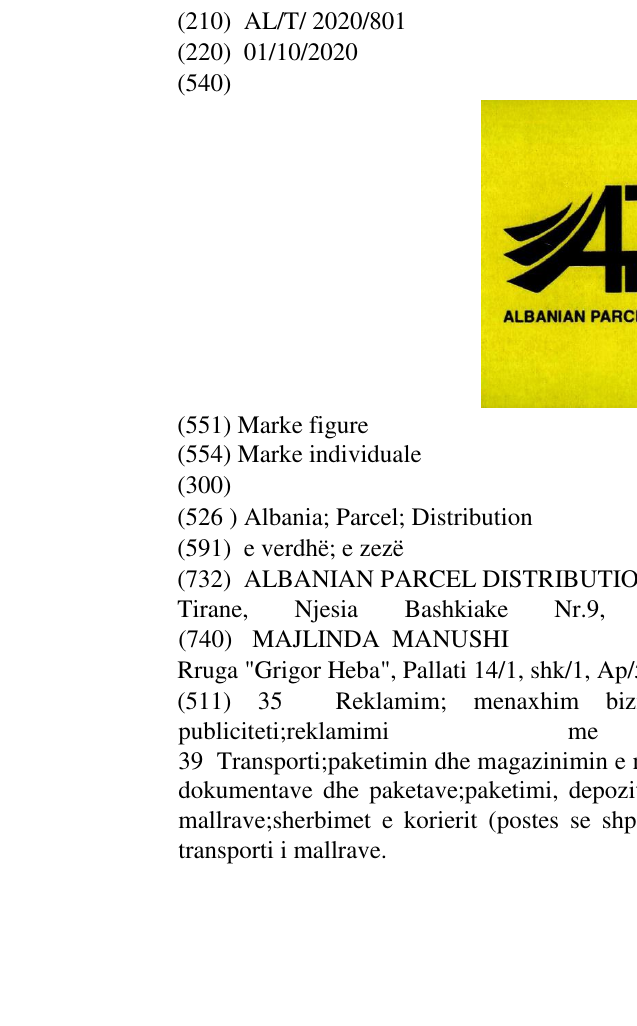 Zëri i markës Albania; Parcel; Distribution në buletin