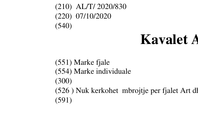 Zëri i markës Kavalet Art Studio në buletin