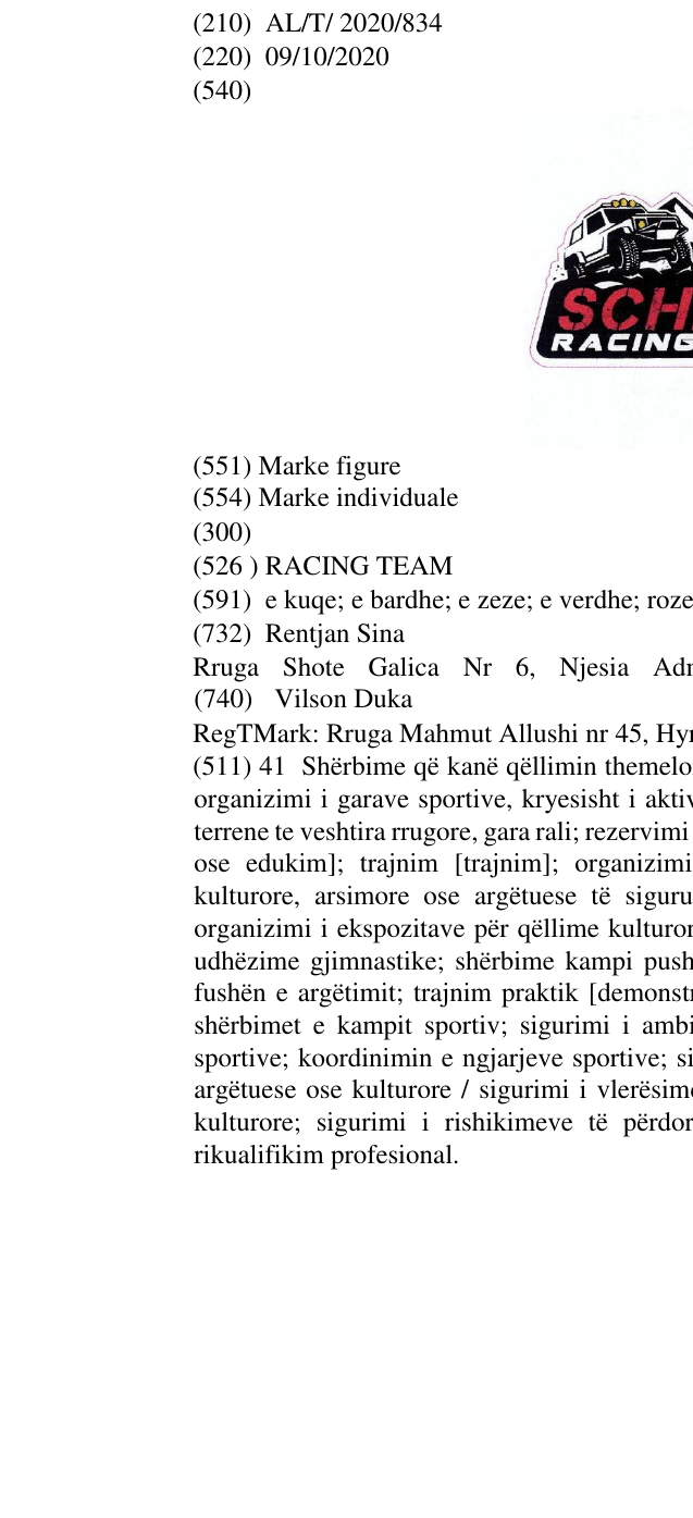 Zëri i markës RACING TEAM në buletin