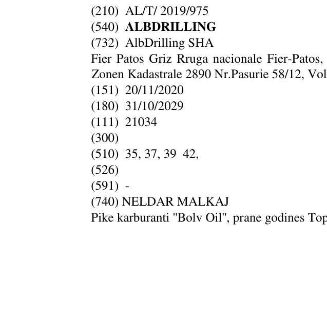 Zëri i markës ALBDRILLING në buletin