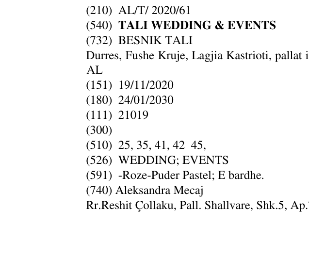 Zëri i markës TALI WEDDING & EVENTS në buletin